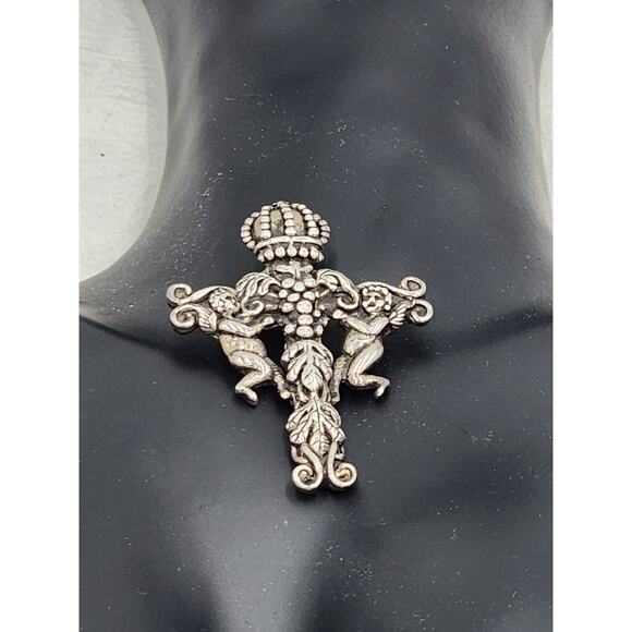 Andrea Barnett Cross Pendant Cherubim Sterling Silver Vintage Religious Jewelry - Picture 10 of 11
